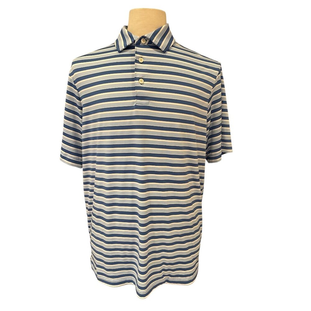 Cremeux Performance Mens Striped Polo Shirt Blue/White Size L